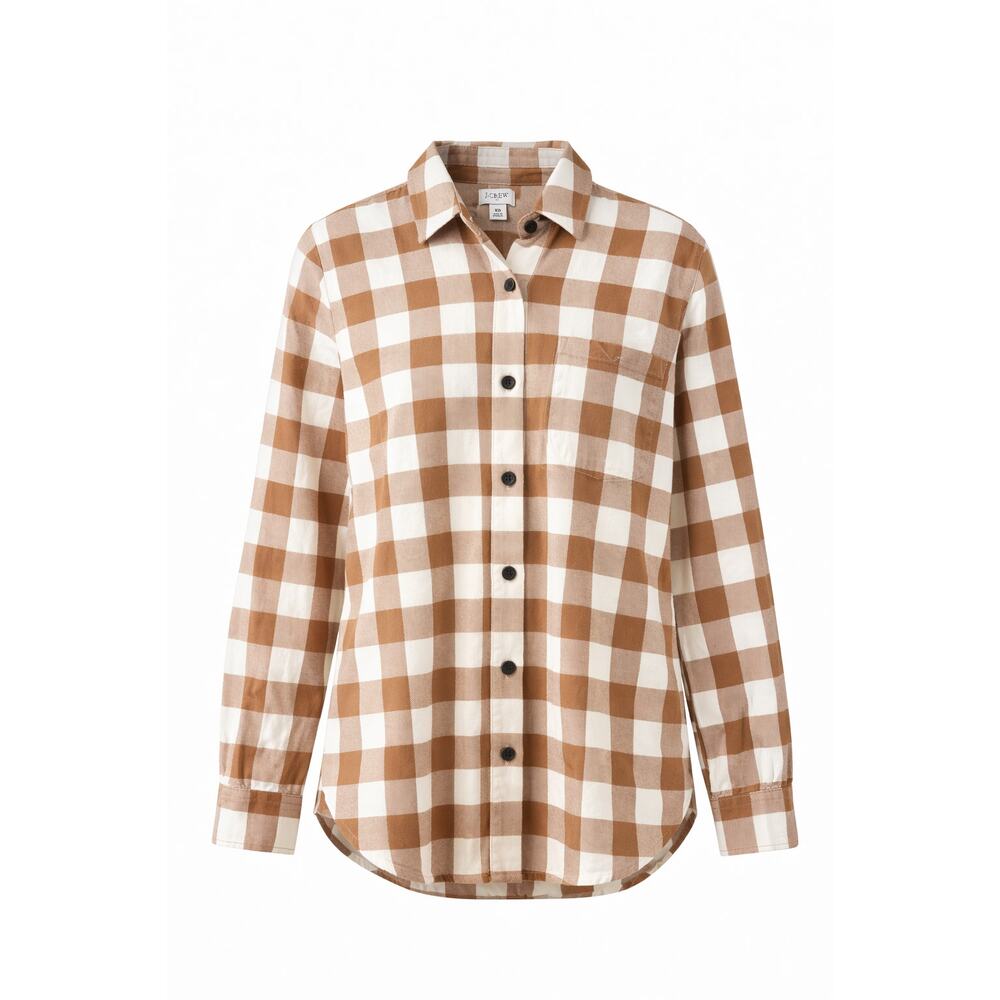 J Crew Flannel Shirt Womens Size XS Plaid Button Down Long Sleeve Brown Check